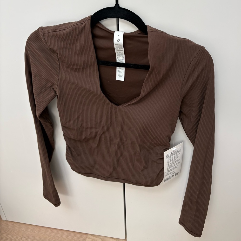 lululemon athletica Ribbed Long Sleeve Scoop Neck Top - Brown